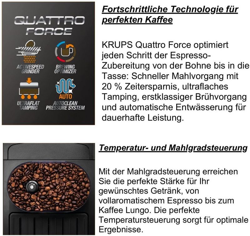 Tefal Kaffeevollautomat Arabica mit Milchaufschäumdüse 1450 Watt 15 Bar + Reinigungs- und Pflegeset Direktwahltasten für Espresso und Kaffee Extra großes Display 17L 2-Tassen-Funktion