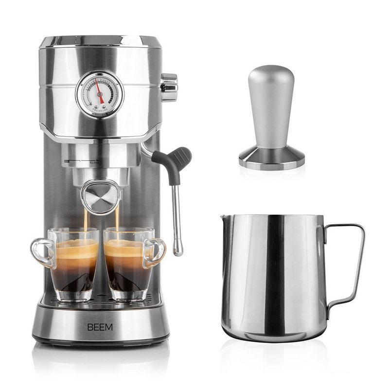 BEEM Siebträgermaschine ESPRESSO-ULTIMATE BARISTA-SET - XL - Espresso-Siebträgermaschine (20 bar) - Milchkännchen & Coffee-Tamper