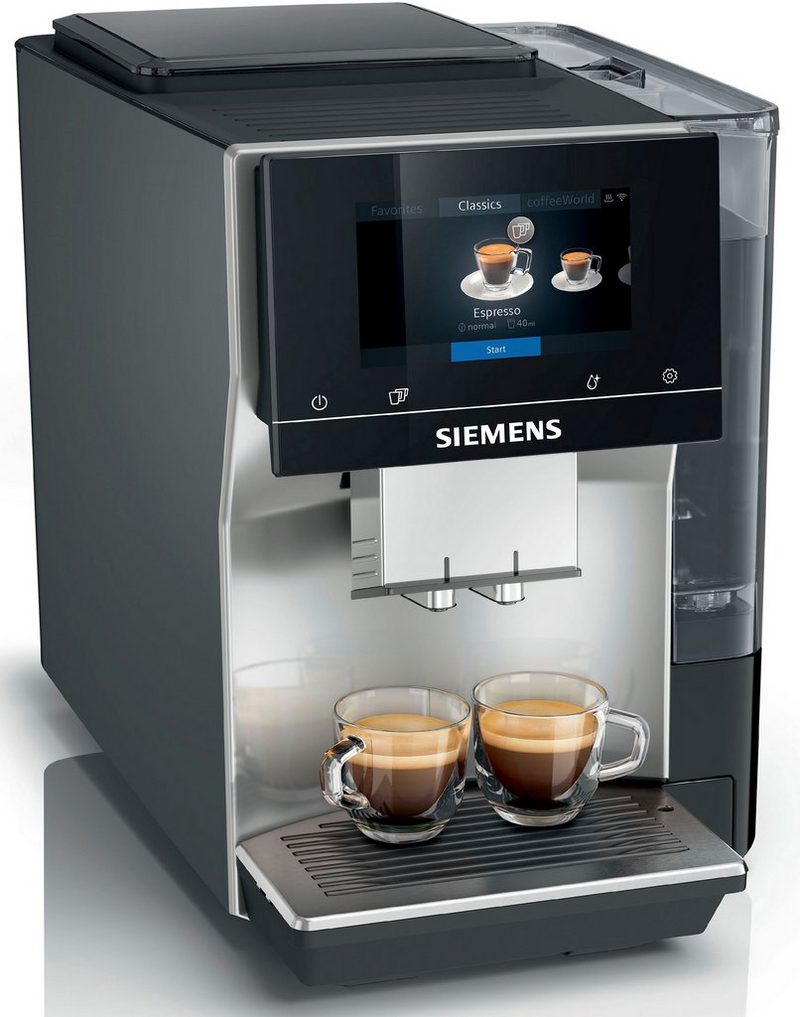 SIEMENS Kaffeevollautomat EQ.700 Inox silber metallic TP705D47 internationale Kaffeespezialitäten intuitives Full-Touch-Display speichern Sie bis zu 10 individuelle Kaffee-Favoriten automatische Milchsystem-Reinigung