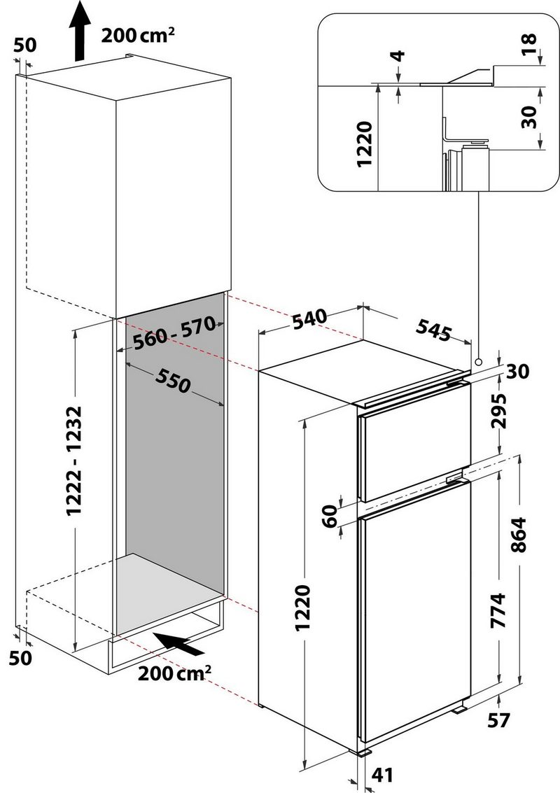 BAUKNECHT Einbaukühlgefrierkombination KDI 12S1 122 cm hoch 54 cm breit