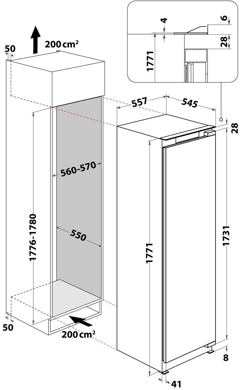 BAUKNECHT Einbaukühlgefrierkombination KSI 18GF2 P0 1771 cm hoch 557 cm breit