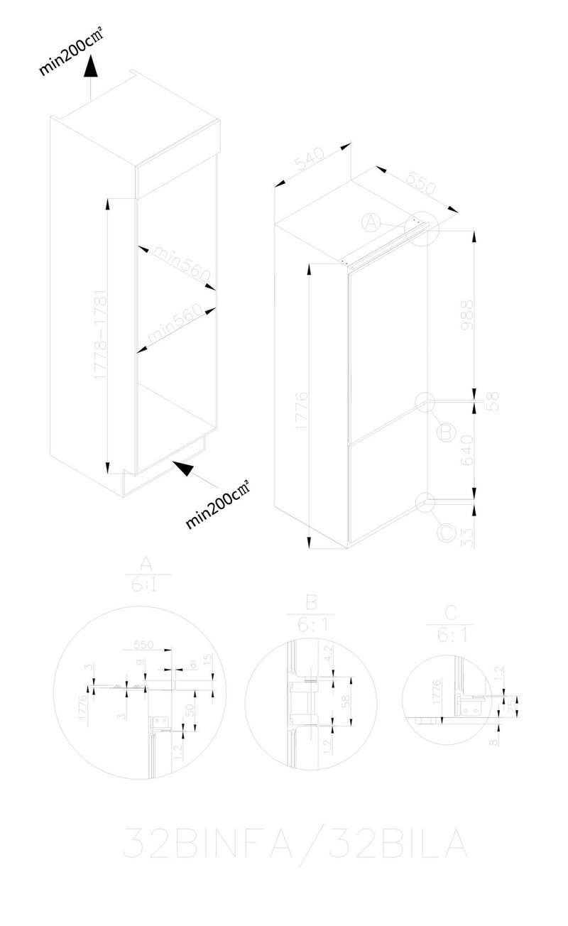 Amica Einbaukühlgefrierkombination EKGCS 387 900 1776 cm hoch 54 cm breit