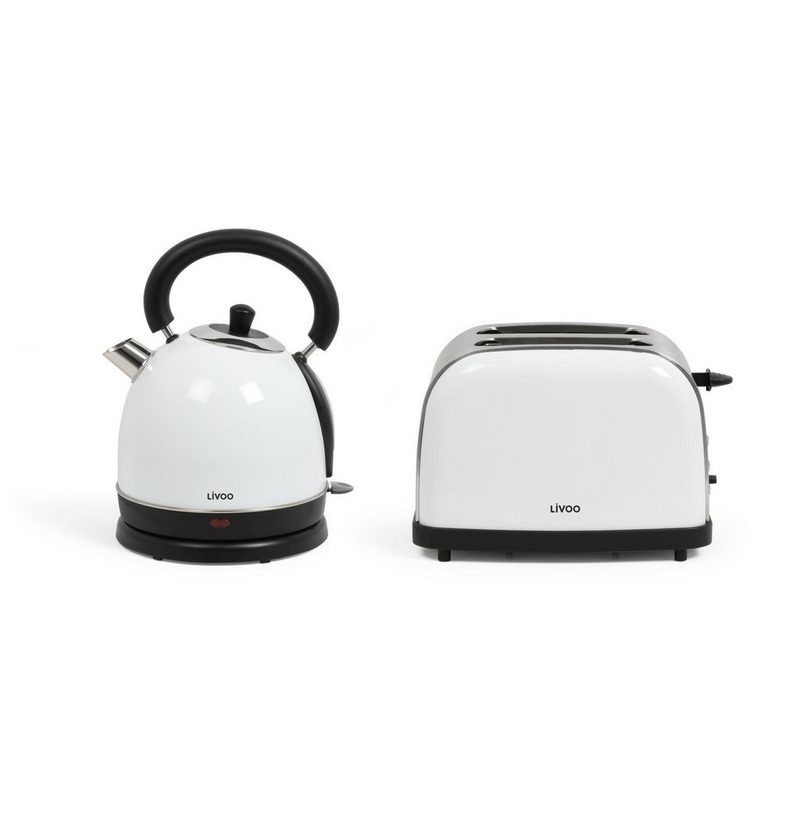 LIVOO Toaster LIVOO Vintage-Frühstücks-Set Toaster Wasserkocher 1800W DOD136W weiß