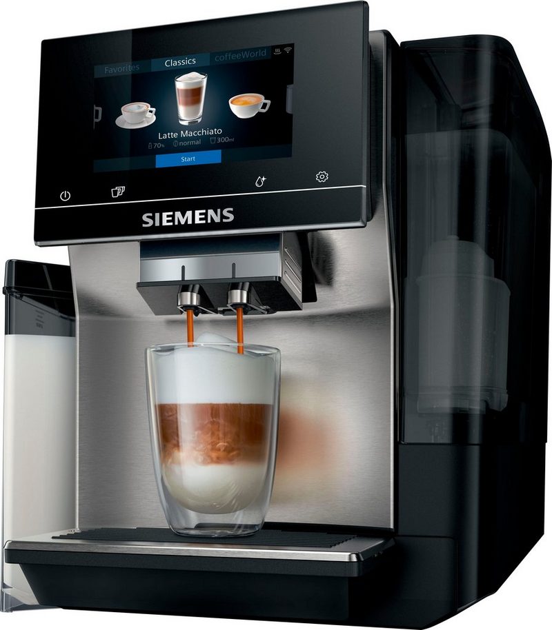 SIEMENS Kaffeevollautomat EQ.700 integral - TQ707D03 intuitives Full-Touch-Display speichern Sie bis zu 30 individuelle Kaffee-Favoriten automatische Milchsystem-Reinigung